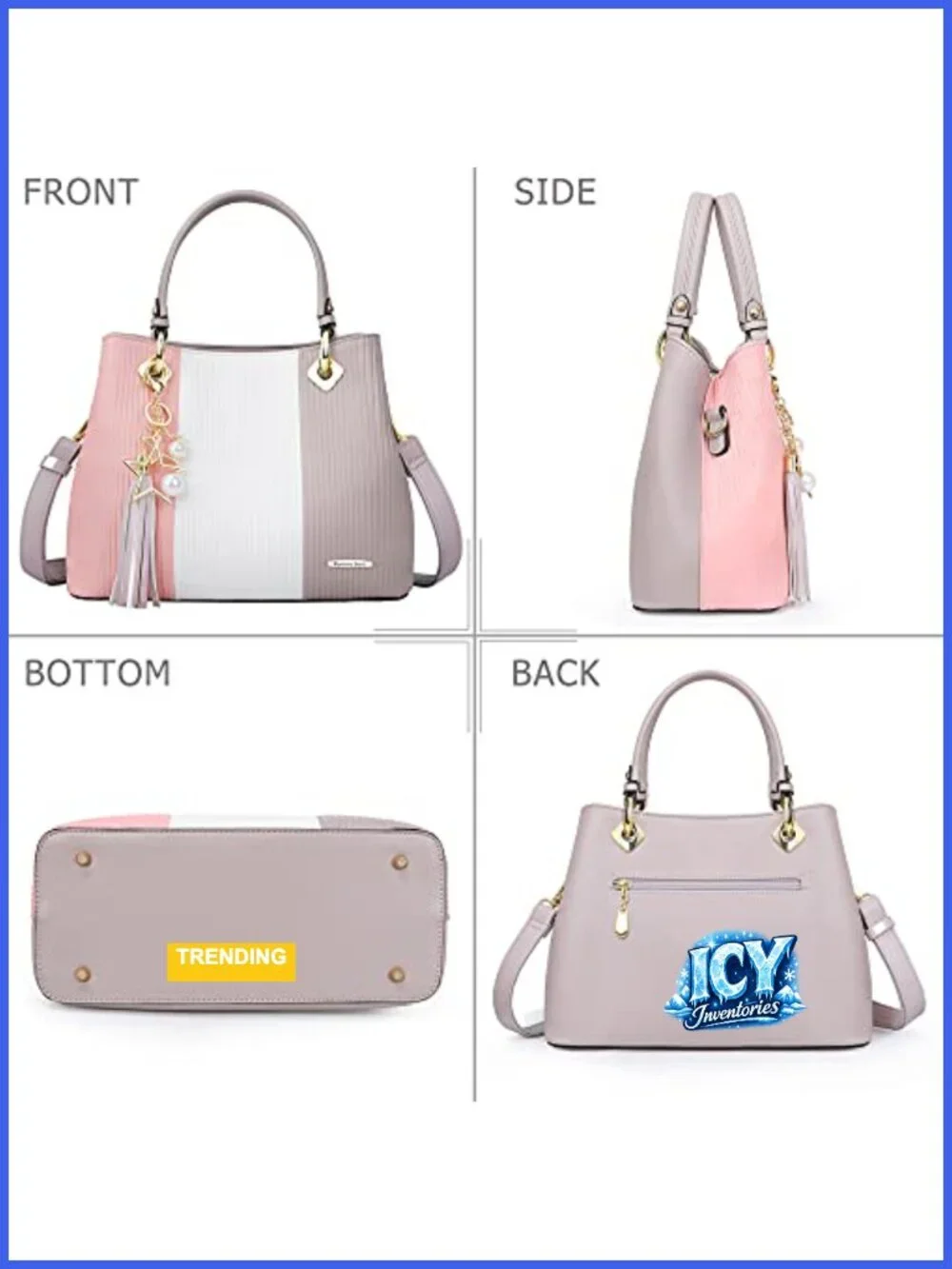 Top Handle PU Leather Satchel Handbag with 8 Pockets, Adjustable Crossbody